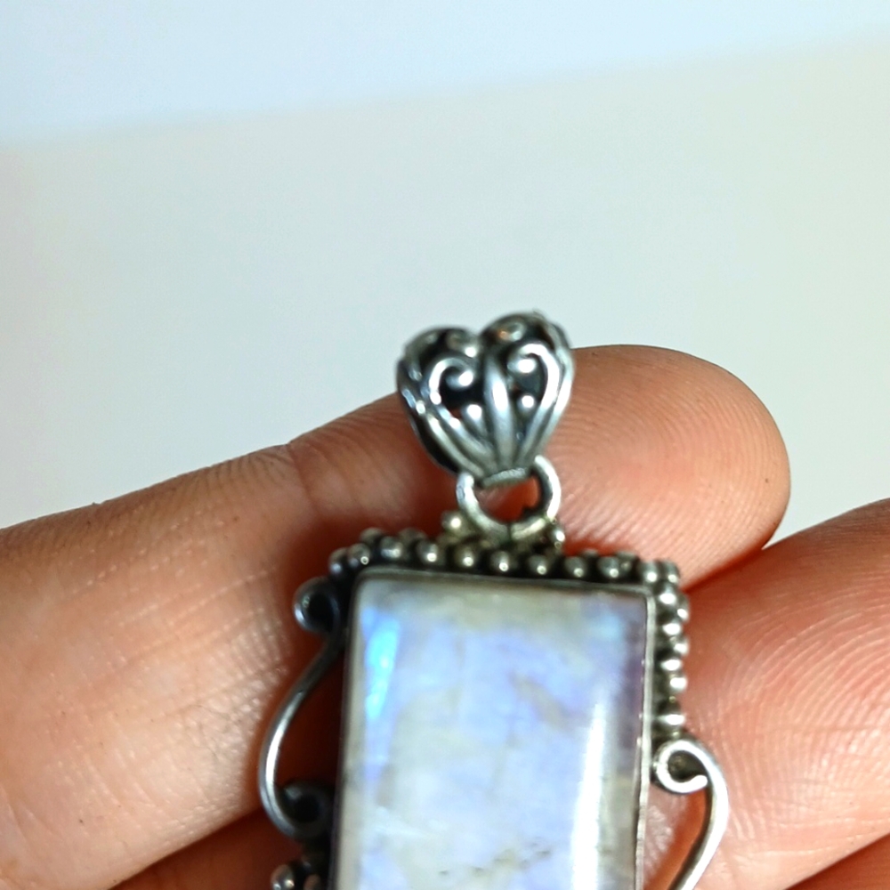 Rainbow Moonstone Rectangular Sterling Silver Pen… - image 7